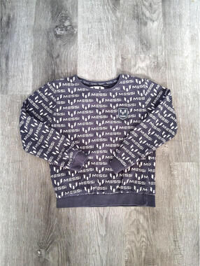 Messi Boys Size 7-8 Blue/White All Over Print 100% Cotton Long Sleeve Sweatshirt